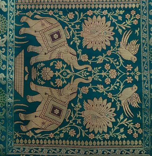 Image of Decorative Handmade Silk Table Runner Golen Brocade Dinning Table & Centre Table Top Decor Rectangular Runners Bed Runners Table Cloth for Wedding (152 X 40 CM ) (Rust Green)