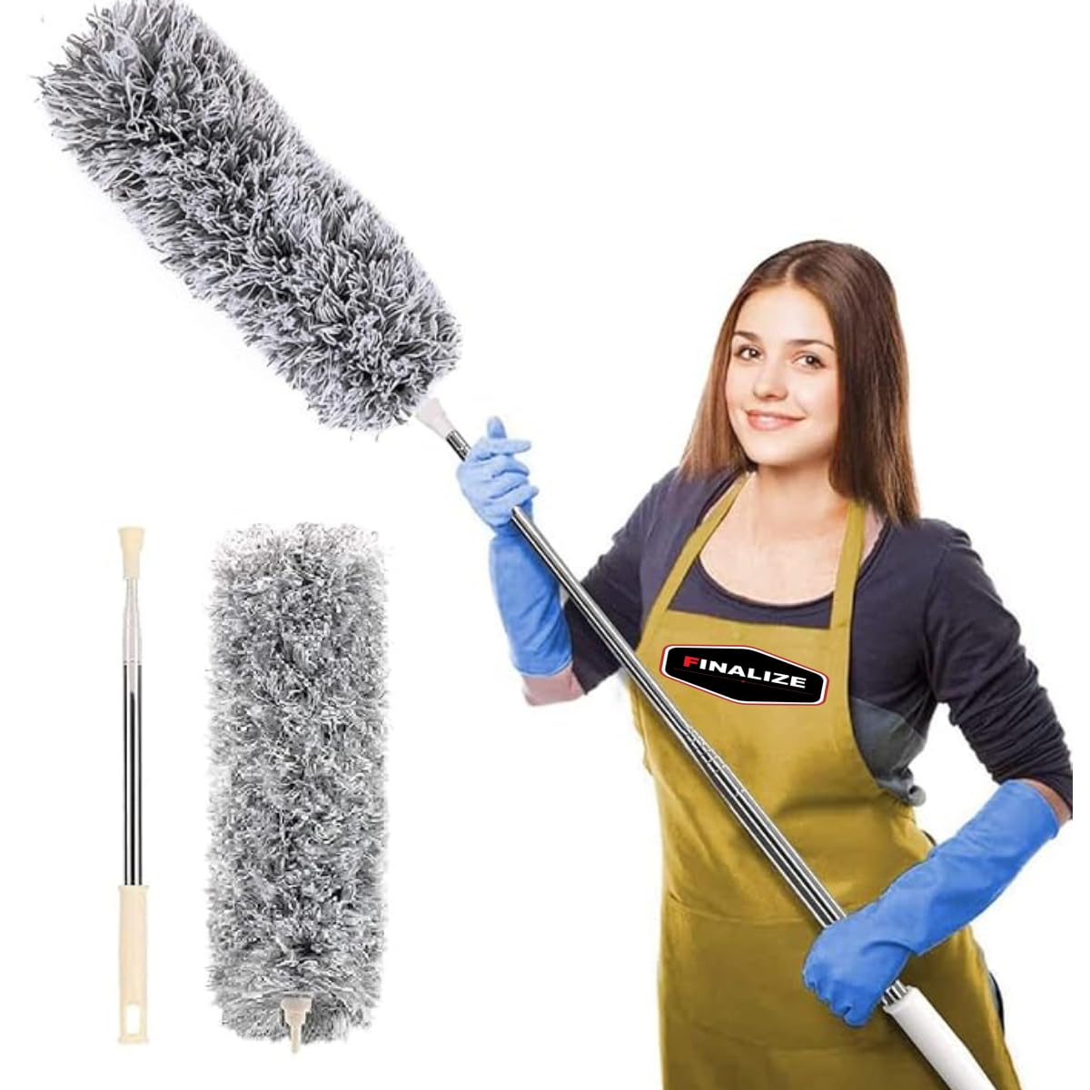Microfiber Feather Duster Bendable & Extendable Fan Cleaning Duster with 100 inches Expandable Pole Handle Washable Duster for High Ceiling Fans,Window Blinds, Furniture