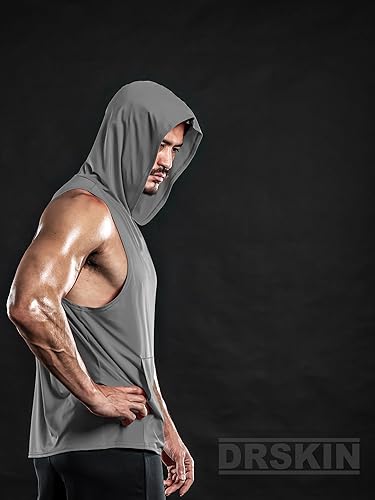 Miniatura 5 de DRSKIN Paquete de 2 o 1 Camisetas de Tirantes con Capucha para Hombre de Culturismo con Corte Muscular Camisetas sin Mangas Sudaderas sin Mangas