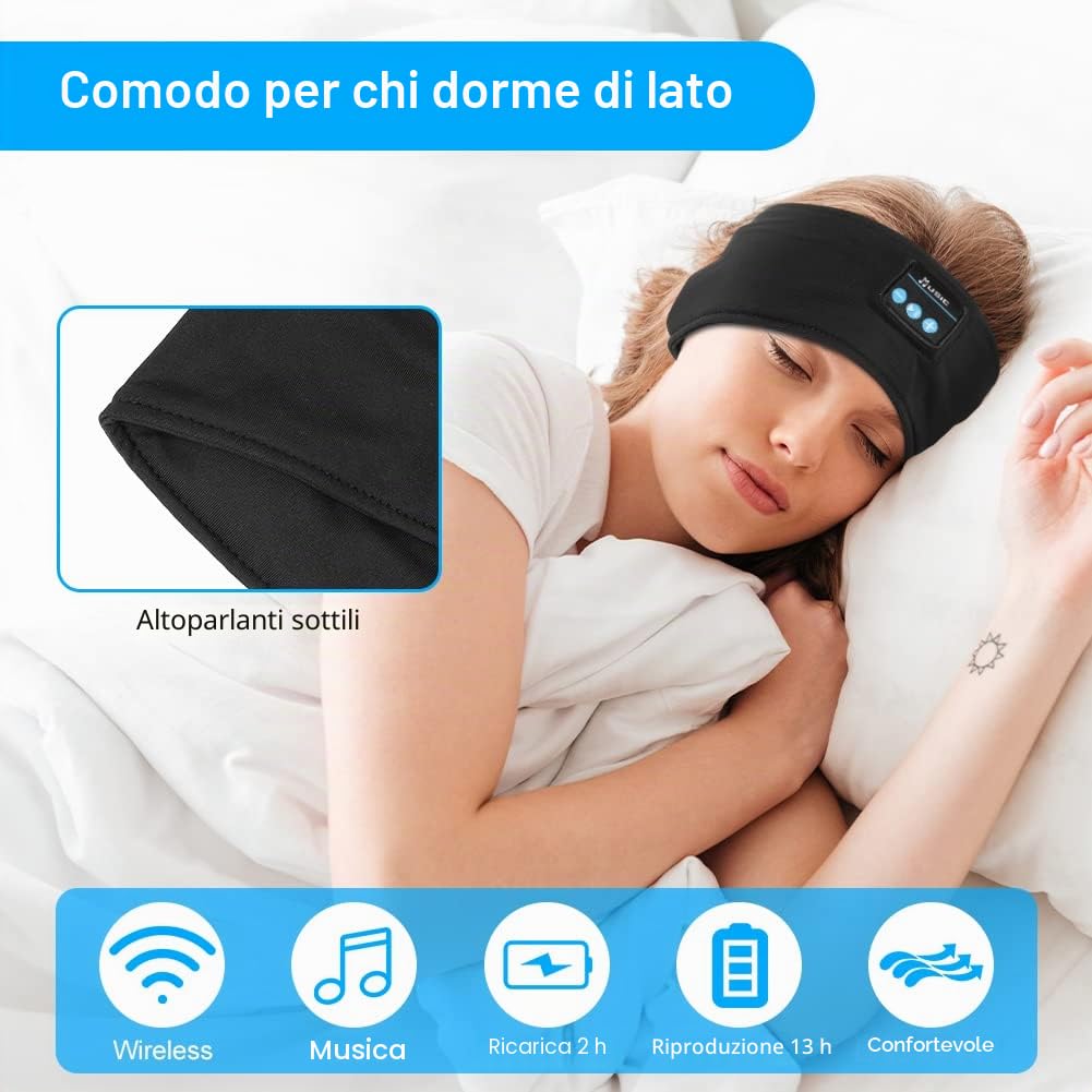 Flintronic Cuffie Bluetooth V5.0 per Dormire, Sport, Viaggi, Fascia Sportiva, Nero