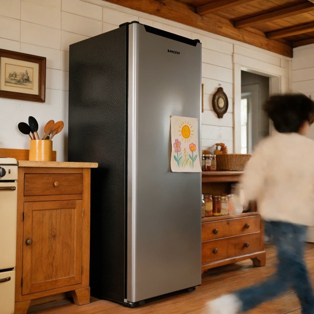 Image of BANGSON 6.5 Cu.ft Upright Freezer, Stand up Freezer with Adjustable Thermostat, Removable Leg, Reversible Single Door, for Bedroom /Home /Dorms /Apartment, Sliver