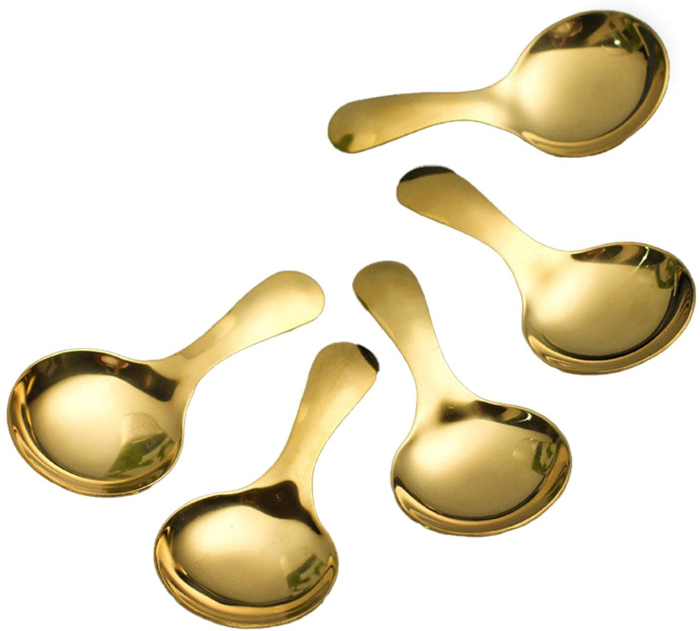 Cucharas De Mesa Mango corto Postre Cuchara de acero inoxidable Spice Spoon Condimento Té Café Scoop Cocina Herramientas Sopa Antigoteo Servir(Blue,Silver)