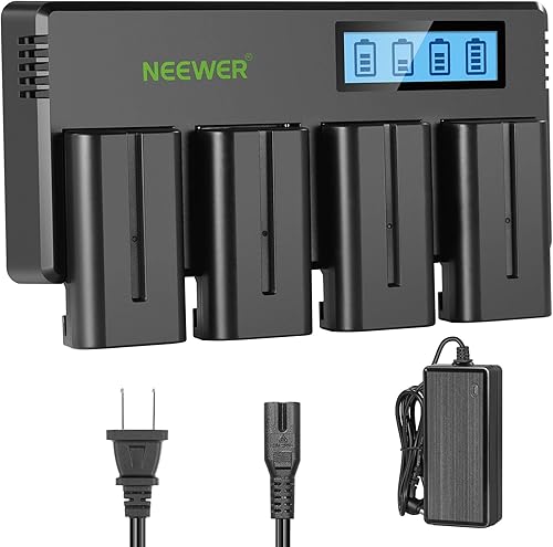 Miniatura 8 de Neewer Cargador de batería NP-F de 4 canales con pantalla LCD y adaptador de corriente, compatible con Sony NP-F550 F570 F750 F770 F930 F950 F960