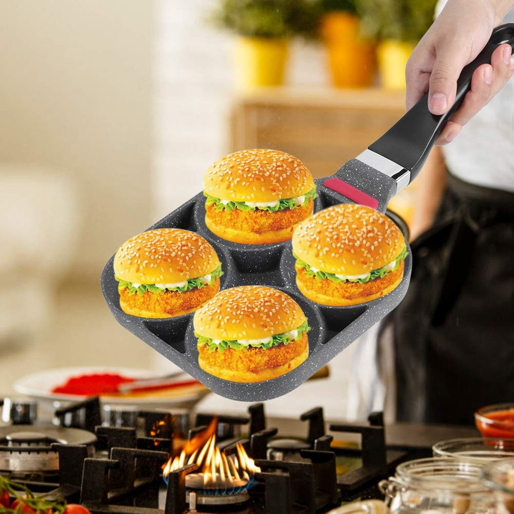 Fdit Breakfast Pancake Cooking Pan Aluminum Frying Pan for Egg Hamburger with Handle Kitchen Use(Open-Fire