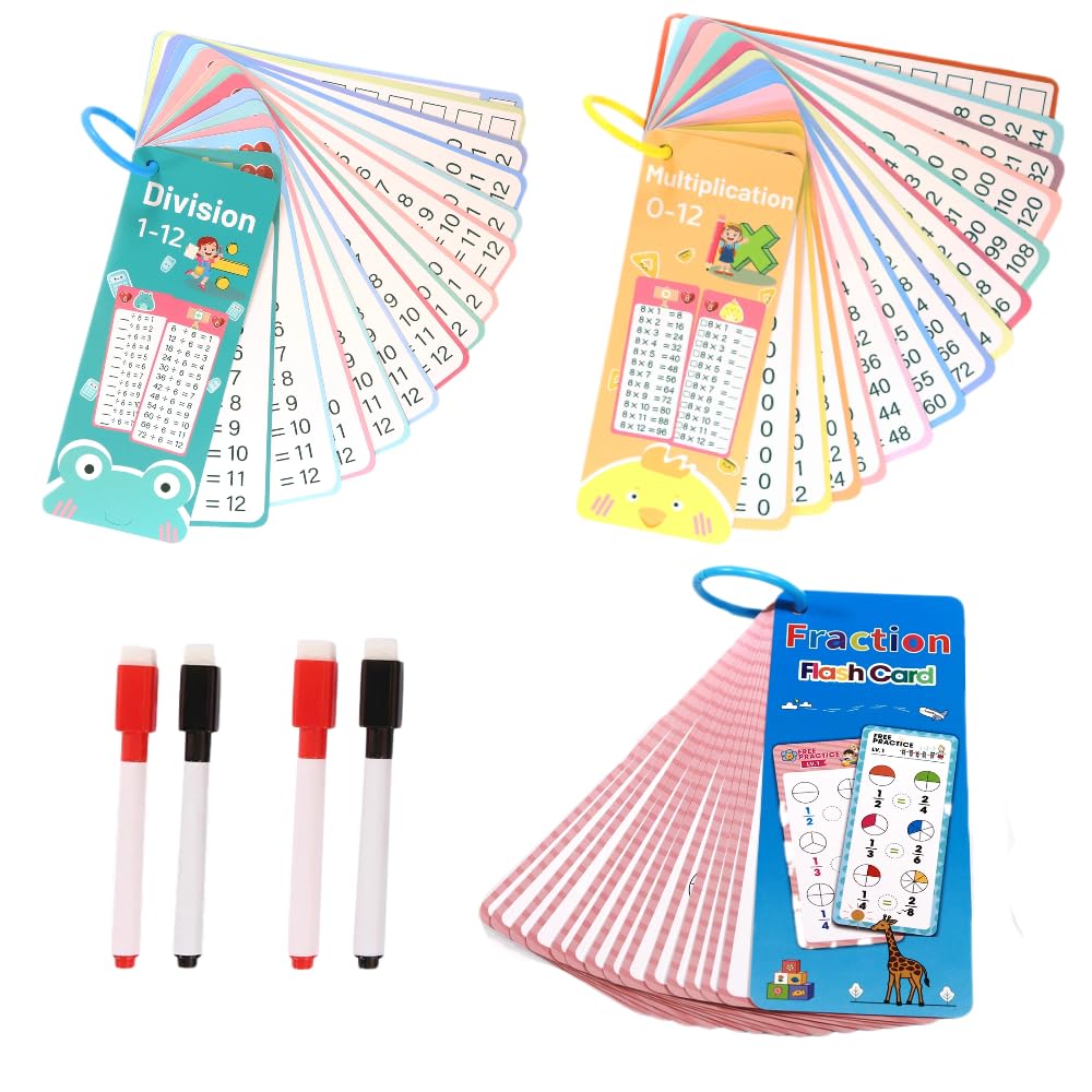 Fraction Practice Flashcards, Times Tables Flash Cards, Multiplication Tables, Division Flash Cards, Multicolored