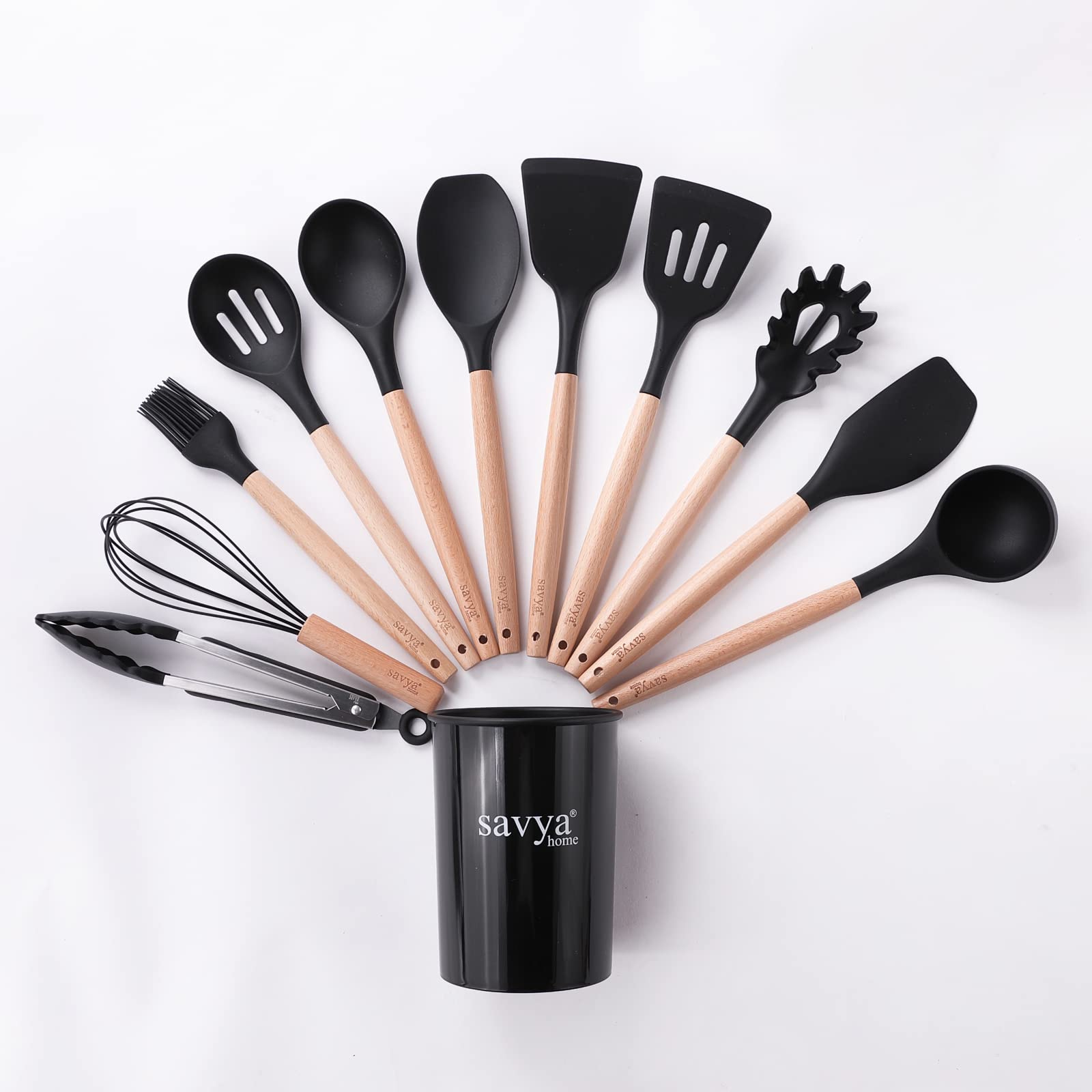 SAVYA HOME Black Silicon Spatula Set of 12 | BPA-Free & Food Grade Silicon | Non-Stick Cookware Set, Kitchen Utensils Set | Cooking & Baking Essentials | Heat Resistant | Dishwasher Safe (Black) (B0BH37W6WZ) Amazon Price History, Amazon Price Tracker