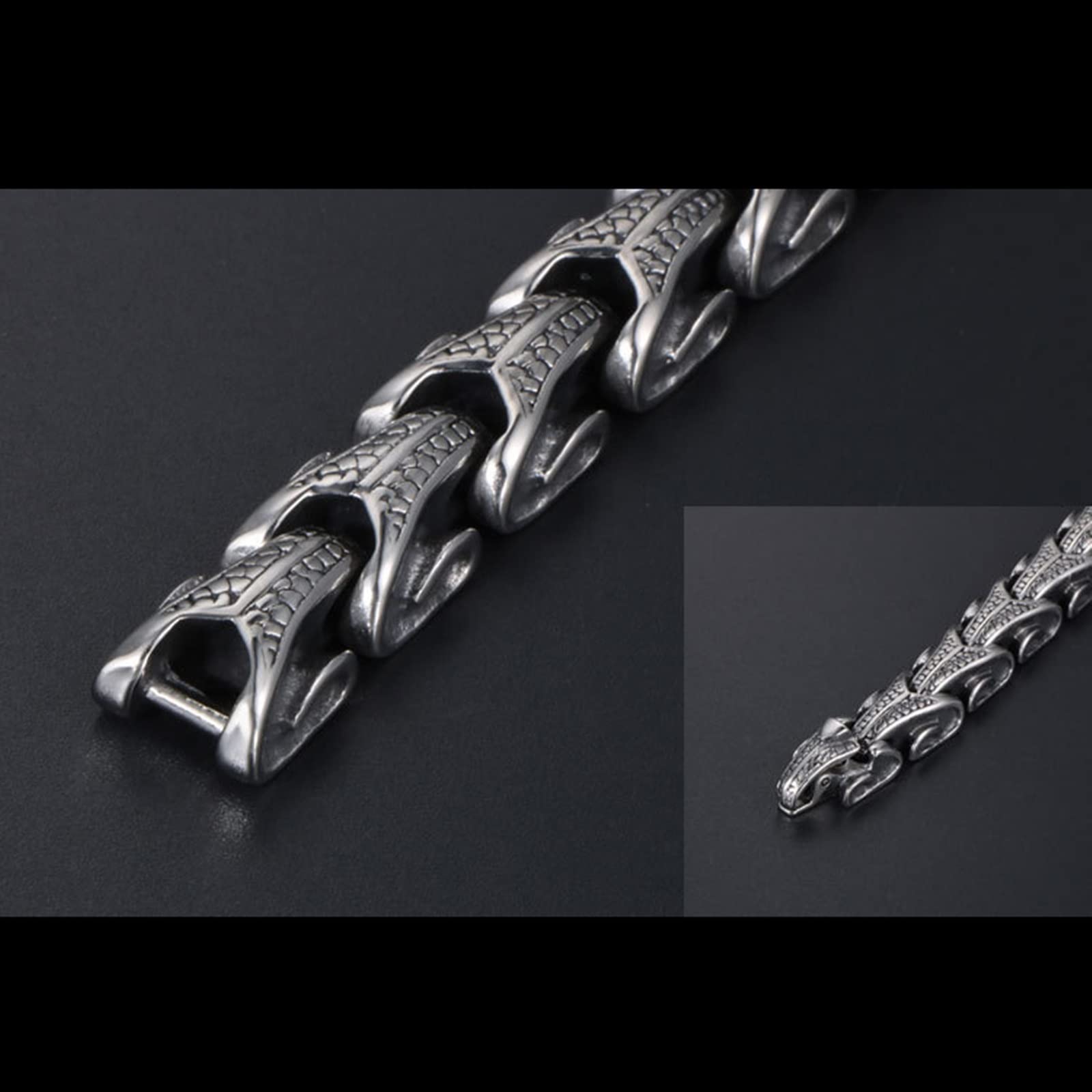 Brazalete de Acero Inoxidable Hombre,Brazalete Hombre Gotico Pulsera de Hombre 19cm Brazalete 10.9 mm Pulseras de Hombre de Plata