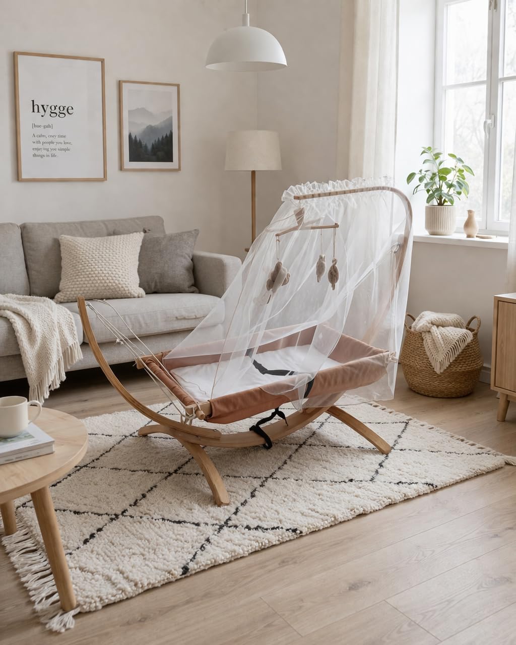 Hamac pour enfant en bois 66×150 cm chaise longue ergonomique 3–5 ans beige