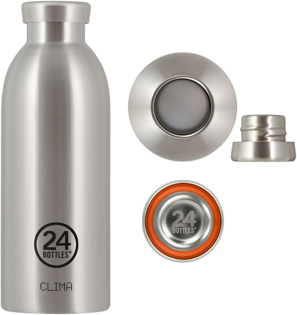 24Bottles Clima Bottles - Insulated Water Bottle 11oz/17oz/29oz, Water Bottles with 100% Leak Proof Lid (12 Hours Hot and 24 Hours Cold Beverages), Made of Stainless Steel, Italian Design