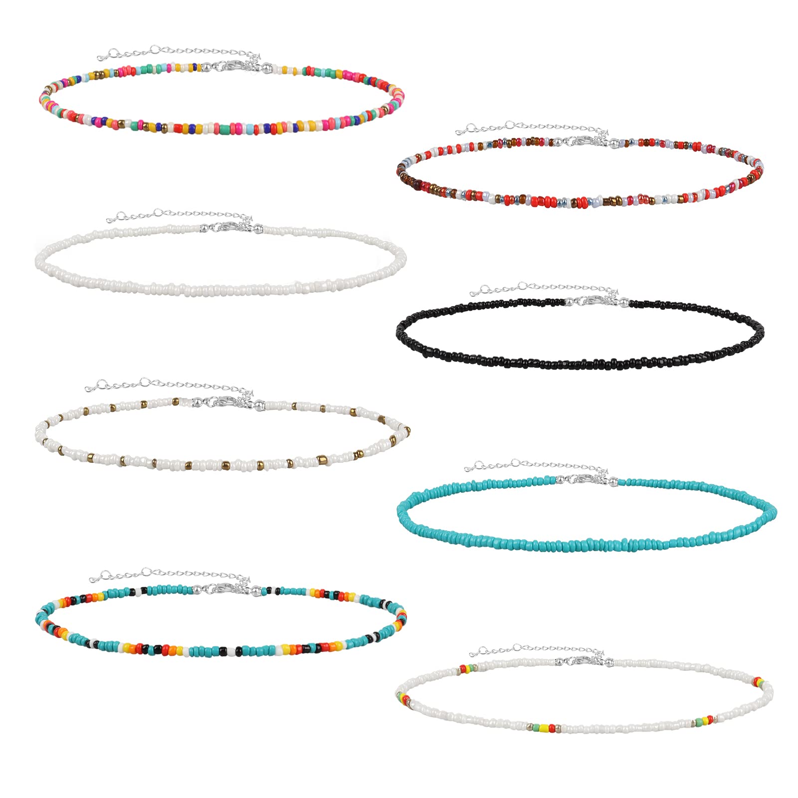 8-Piece Seed Bead Choker Set - Adjustable Beach Necklace Jewelry Accessories with Natural Cowrie Shells for Women & Girls