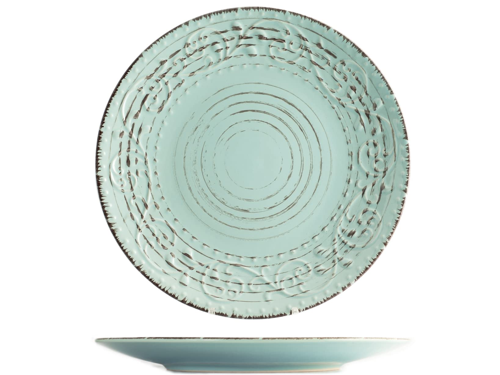 H&H Courtyard Pack of Dinner Plates, Stoneware, Blue, 6 Units