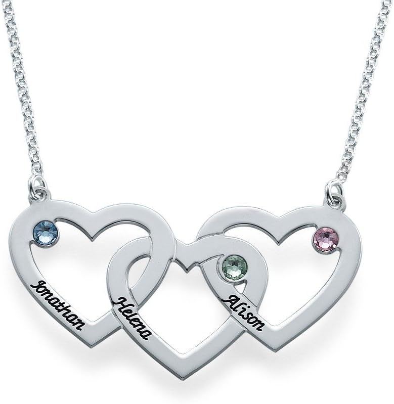 Personalized Intertwined Heart Necklace in 925 Sterling Silver with Birthstones
