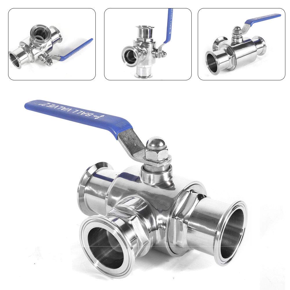Buy 3Way Ball Valve, 2 Inch Sanitary Ball Valve Clamp Stainless Steel 304 Three Way Ball Valve