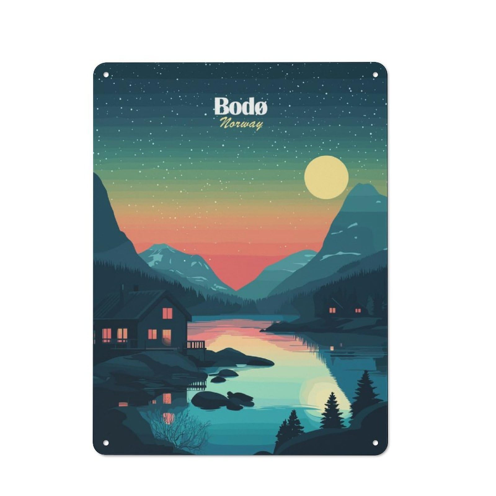 Junmoney Bodo Norway Landscape For Garden Room Or Summerhouse, Vintage Tin Sign 40X30cm, For Display In Garden Rooms And Summerhouses