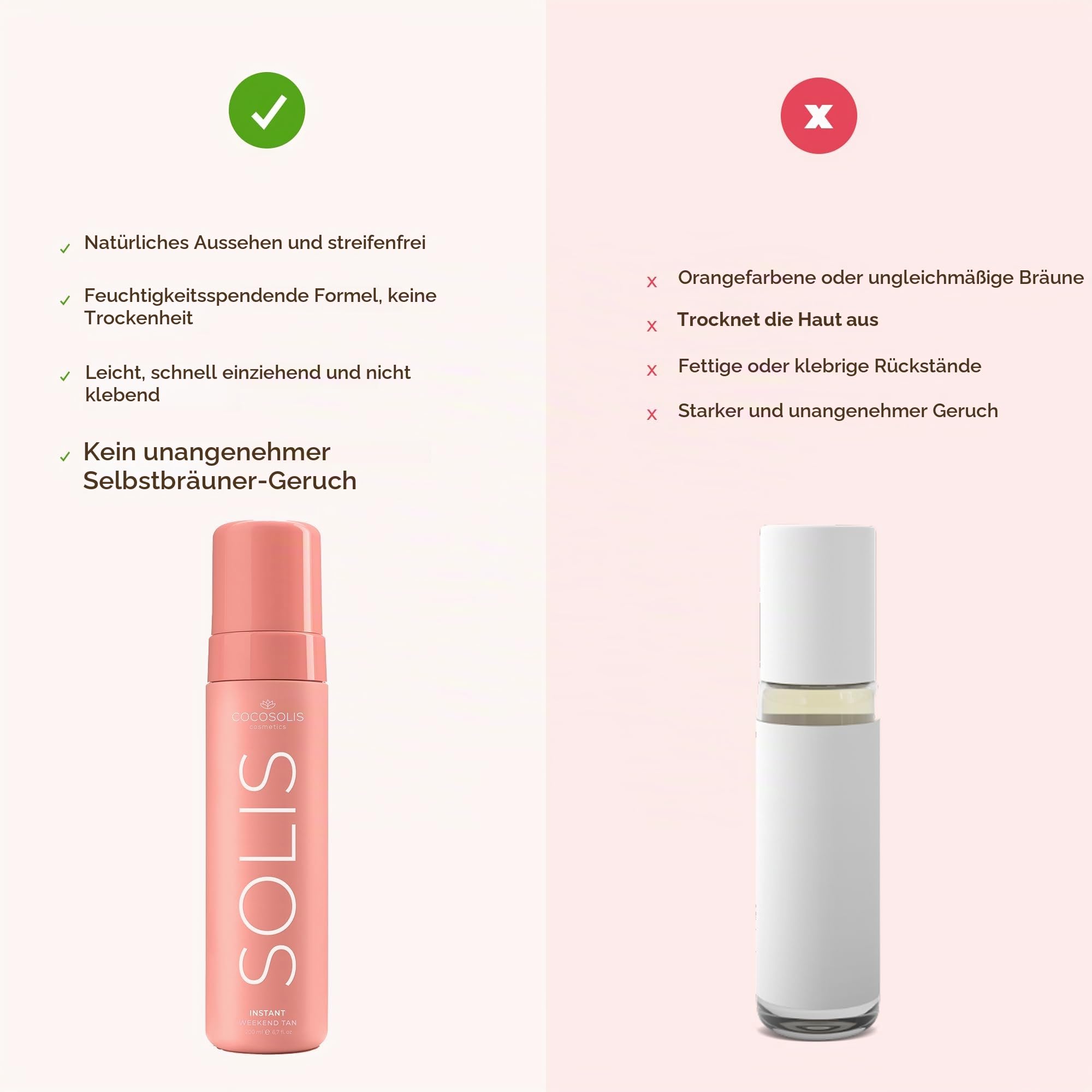 COCOSOLIS SOLIS Instant Weekend Tan Selbstbräuner für Gesicht und Körper, Mousse mit Sofort Effekt und abwaschbar, für satte natürliche Bräune, mit pflanzlichem DHA (200 ml)