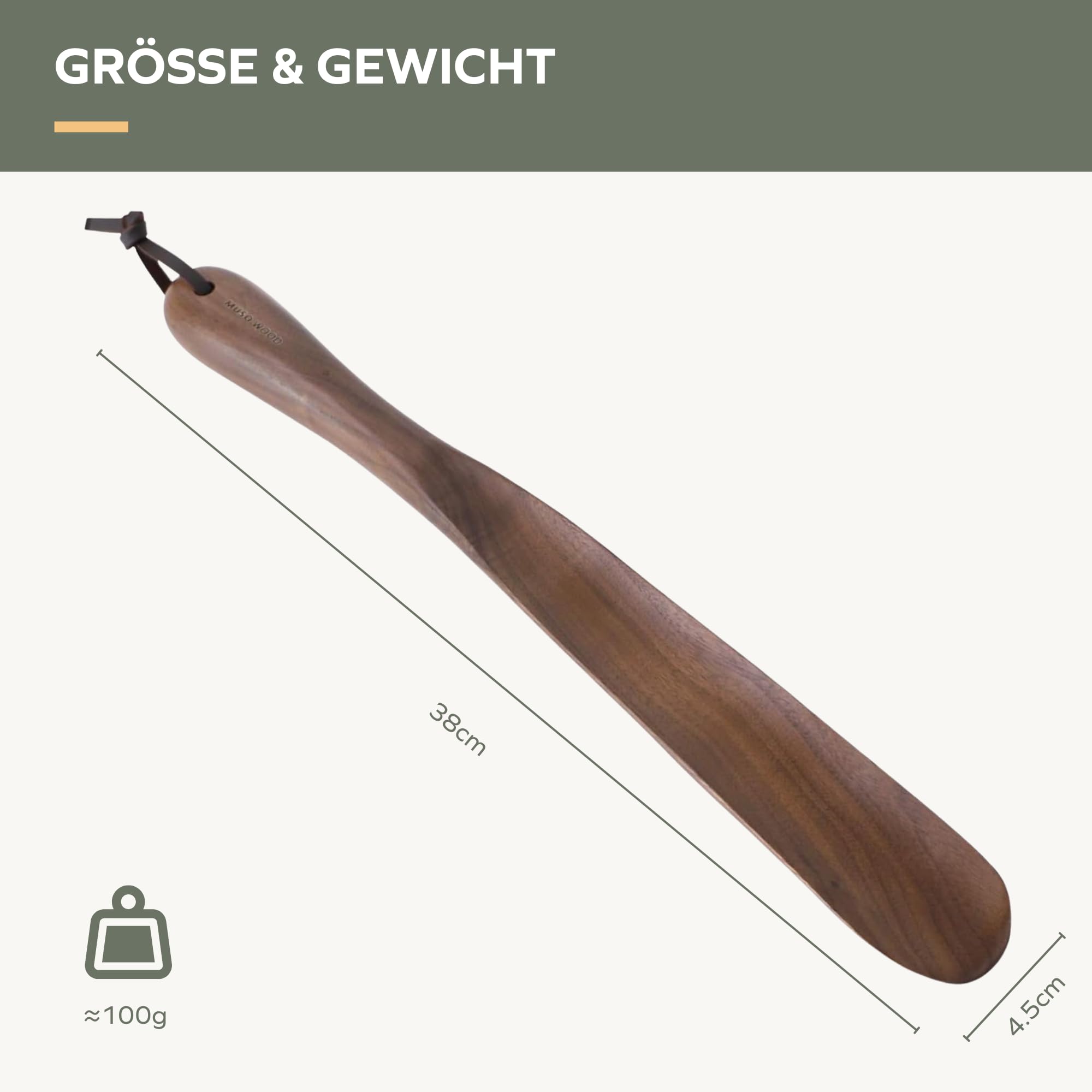 muso wood Schuhlöffel holz Schuhanzieher lang 38cm mit hängendem Loch, Walnussholz stabiler Schuhlöffel für Mann, Frauen, Kinder und Senioren