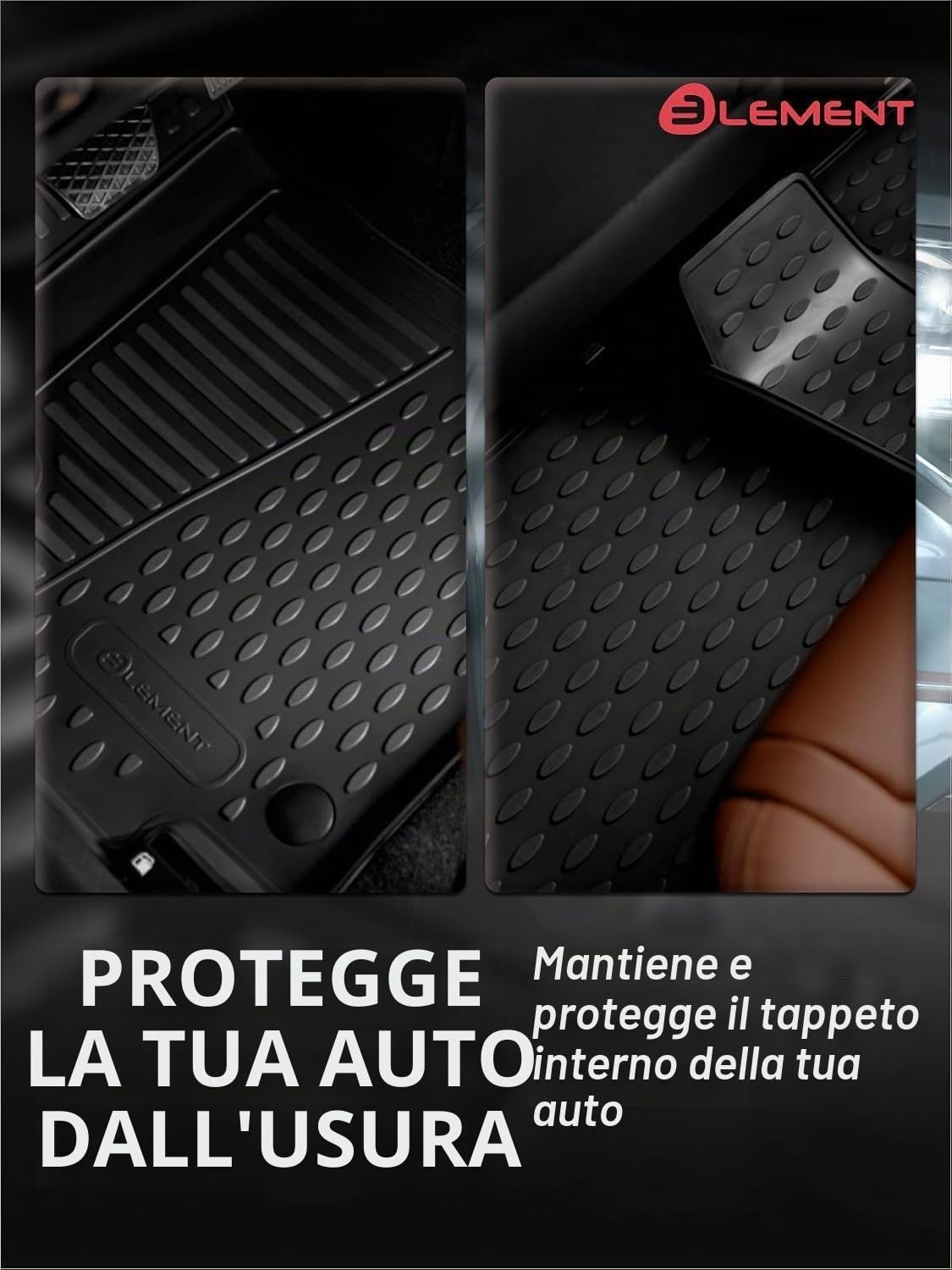 Element Set di tappetini in gomma 3D adatti per Fiat Grande Panda, anno di costruzione 2025, elettrici, 100% su misura, tappetini in gomma auto, tappetini in gomma per auto