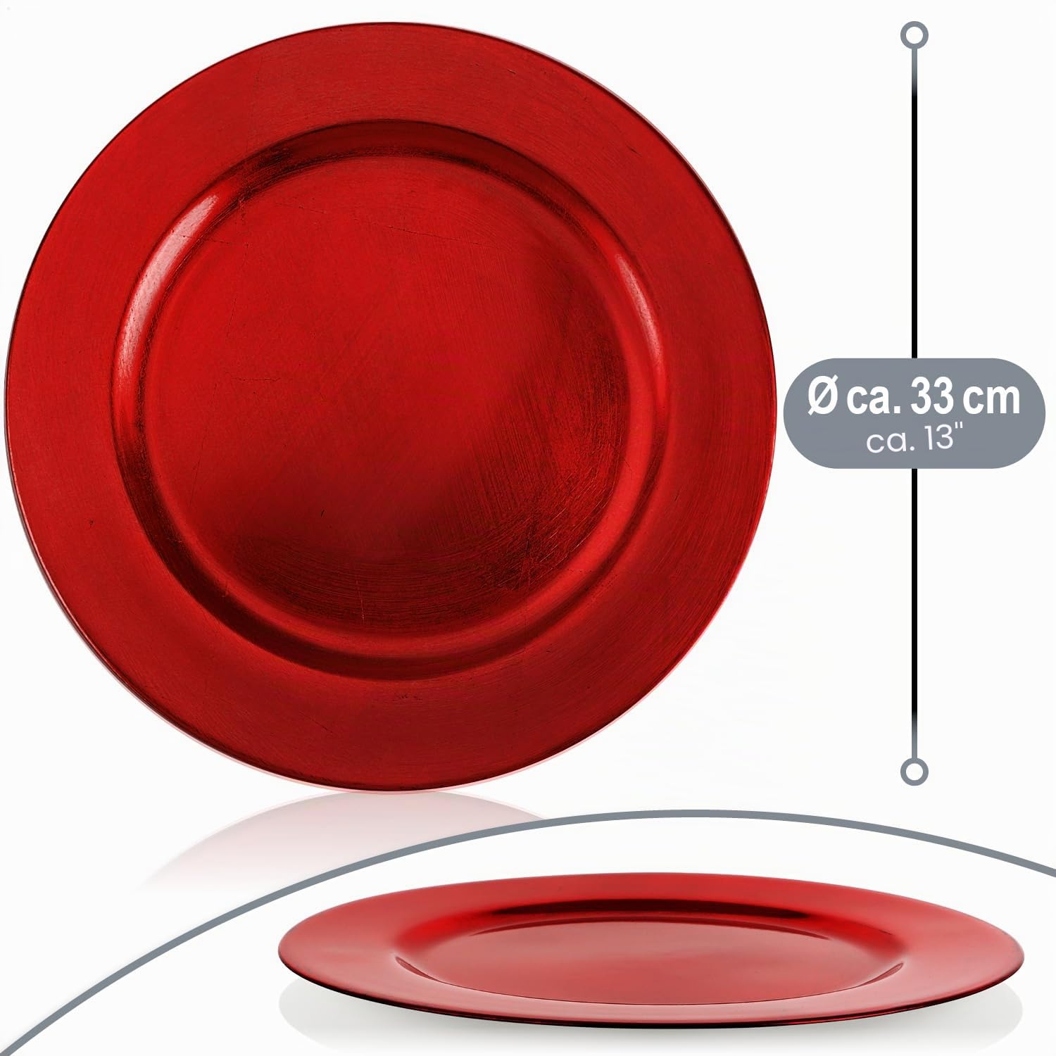 com-four® 4x sottopiatti in rosso - piattini come decorazioni da tavola - piatti decorativi per matrimoni, feste di famiglia o Natale - Ø 32 cm