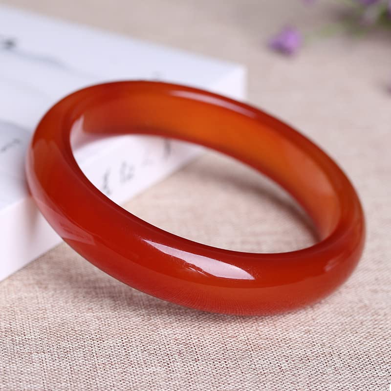 Brazaletes para Mujer, Pulsera de Mujer de calcedonia roja Natural, Pulsera de niña Ping'an, Pulsera de Jade de ágata Ancha, Amuleto Infantil, Pulsera de Jade, Regalo de Actividad (Rojo 58 mm)