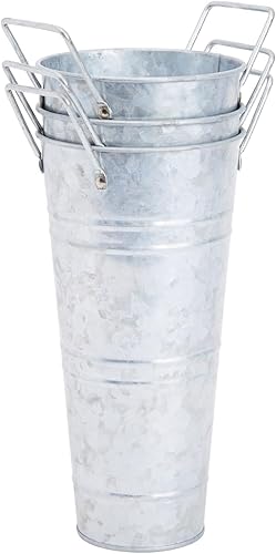 Miniatura 8 de Farmlyn Creek Paquete de 4 cubos de flores galvanizados de 10 pulgadas con asas para decoración de granja de estilo rústico, jarrones de metal para