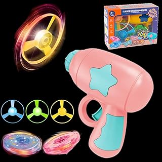 Flying Saucer Gun,Flying Toy Discs Launcher,Cat Fetch Toy & Kids Toy， with 4 Flying Propellers, 2Luminous Gyroscope，1Emitter，Classic Color Scheme