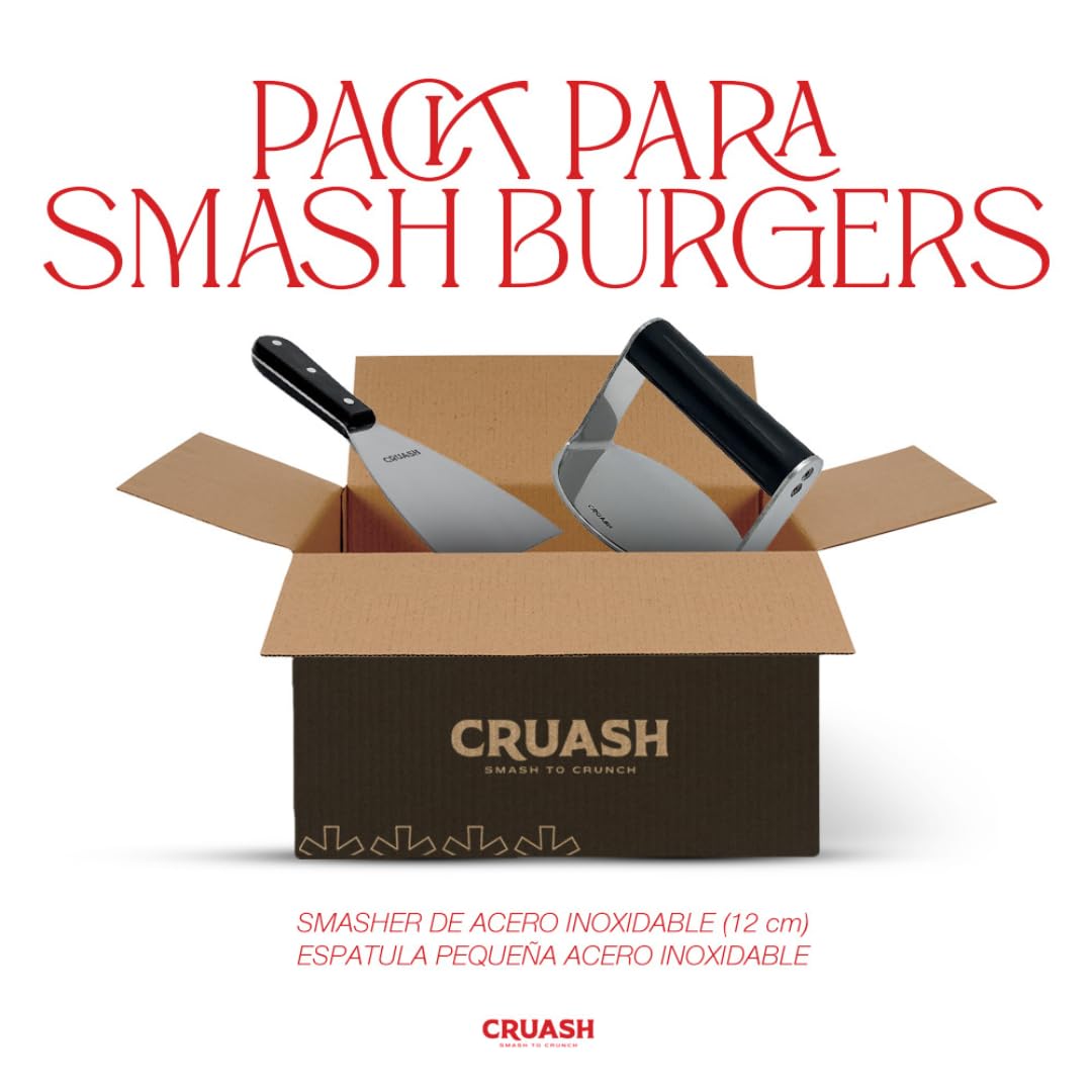 Kit Smash Burger, Smash Burger Kit, Kit Hamburguesas | Contiene Smasher Profesional, Espátula y Paleta de Cocina Profesional de Acero Inoxidable (Smasher + Espátula)