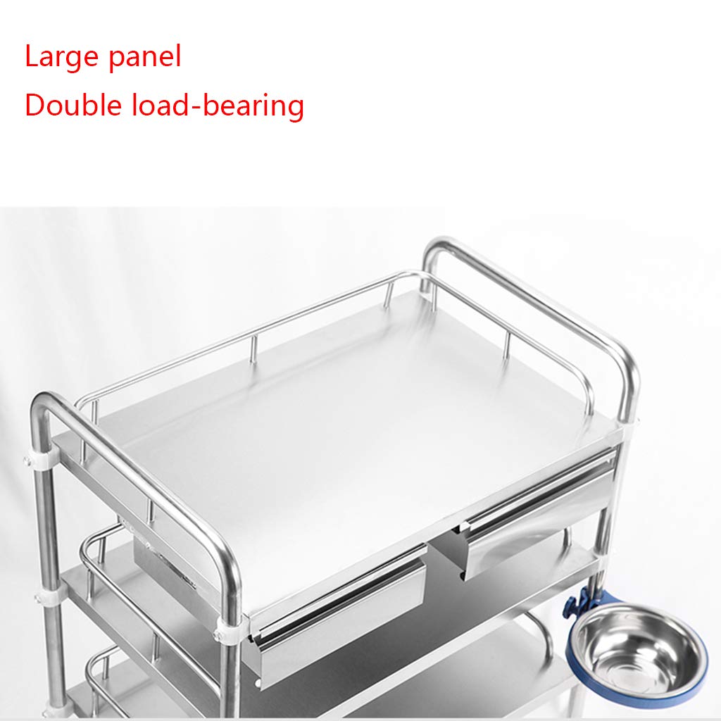 Carrello in Acciaio Inossidabile, Carrello per chirurgia Medica Dentale, Carrello per apparecchiature di Bellezza, Carrello per Infermieristica e medicazione (3 Strati di Doppi cassetti)