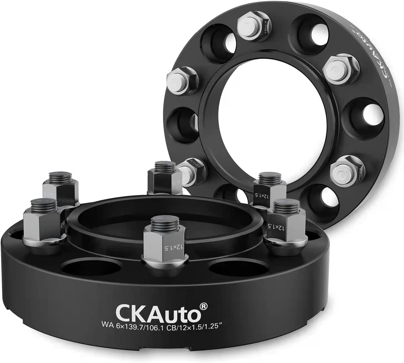 CKAuto 2 Pack 6x5.5 Hub Centric Wheel Adapters, 1.25" 6x139.7mm Wheel Spacers, 106.1mm Center Bore with M12x1.5 Studs