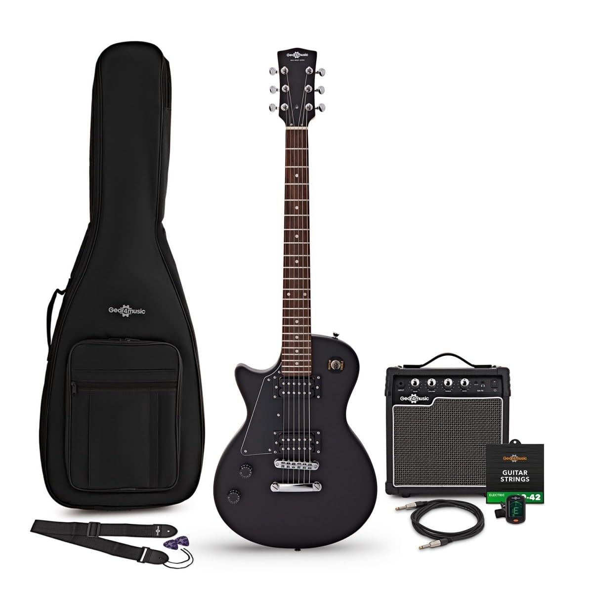 New Jersey Pacchetto di Chitarra Elettrica per Mancini, Nero | Manico Comodo e Corpo Leggero, Ampli Portatile con EQ 2 Bande e Uscita Cuffie, Set Completo di Accessori Incluso