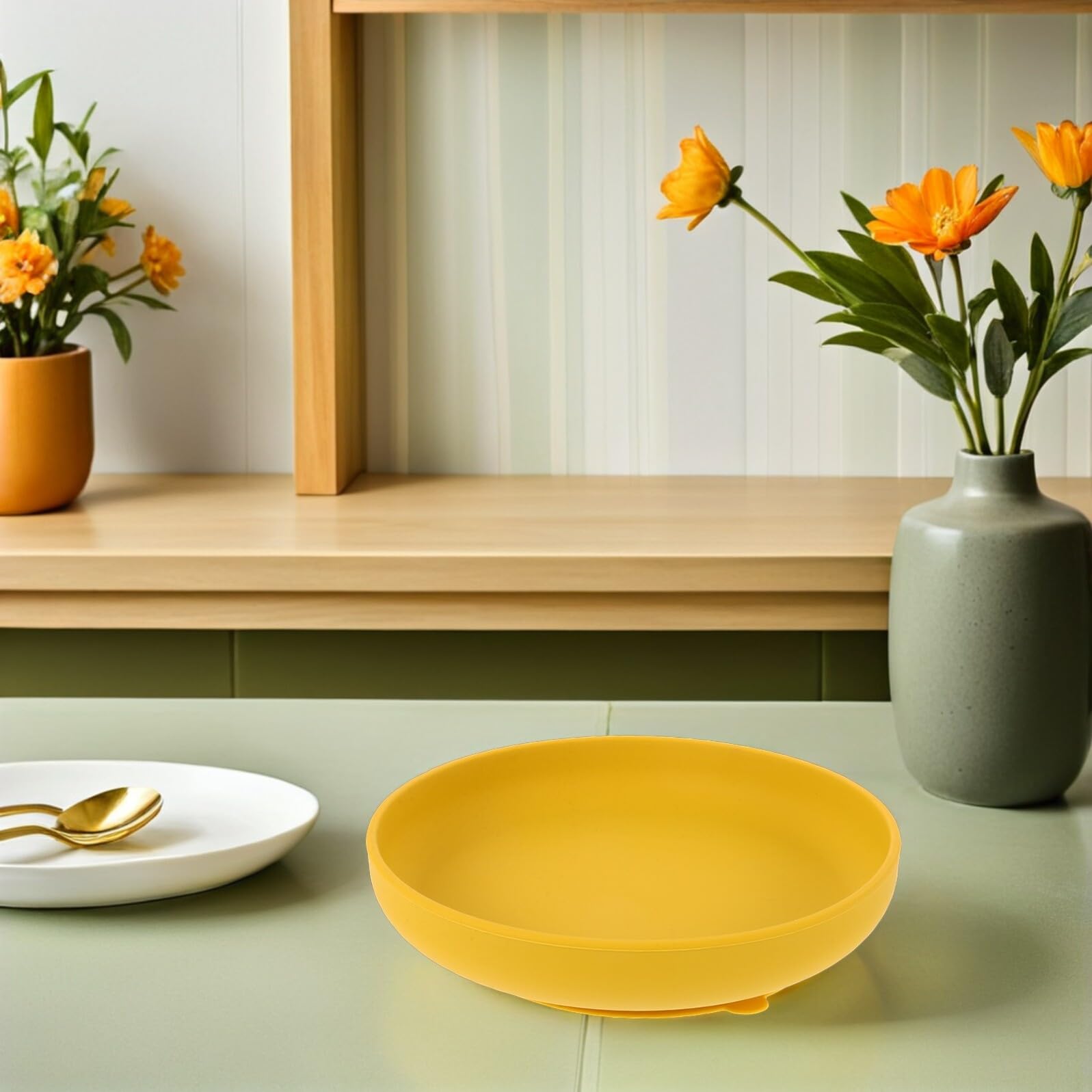 SOIMISS Piatti Rotondi in Silicone Base Ventosa 2pezzi Anti Rovesciamento per Adulti e Disabili in Casa o Strutture di Giallo