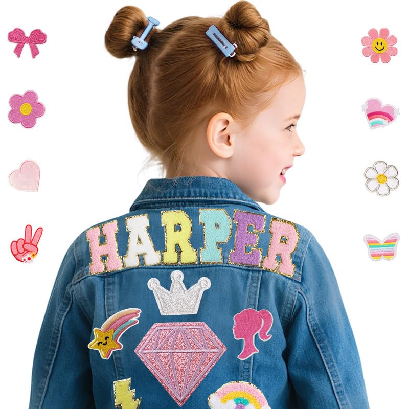 Custom Girls Jean Jacket with Names Patches, Personalized Back to School Outfits for Girls & Boys, Customized Birthday Gifts for 1-8 Years Old Kids - Personalized Toddler Denim Jacket