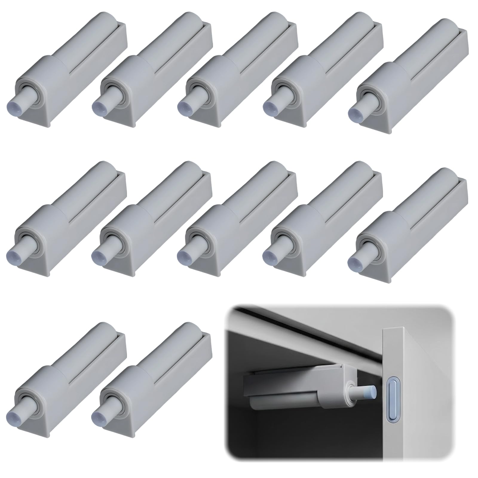 12 PCS Push to Open Door Catches, Soft Close Dampers for Cupboards, Plastic Semi-Automatic Opener Door Catch for Kitchen Cabinet Home Furniture Trash Can Wardrobe Easy Install One-Piece Molding