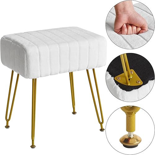 Miniatura 7 de IBUYKE Taburete otomano con reposapiés rectangular de terciopelo, taburete para tocador de maquillaje, asiento de mesa de tocador de terciopelo, puf