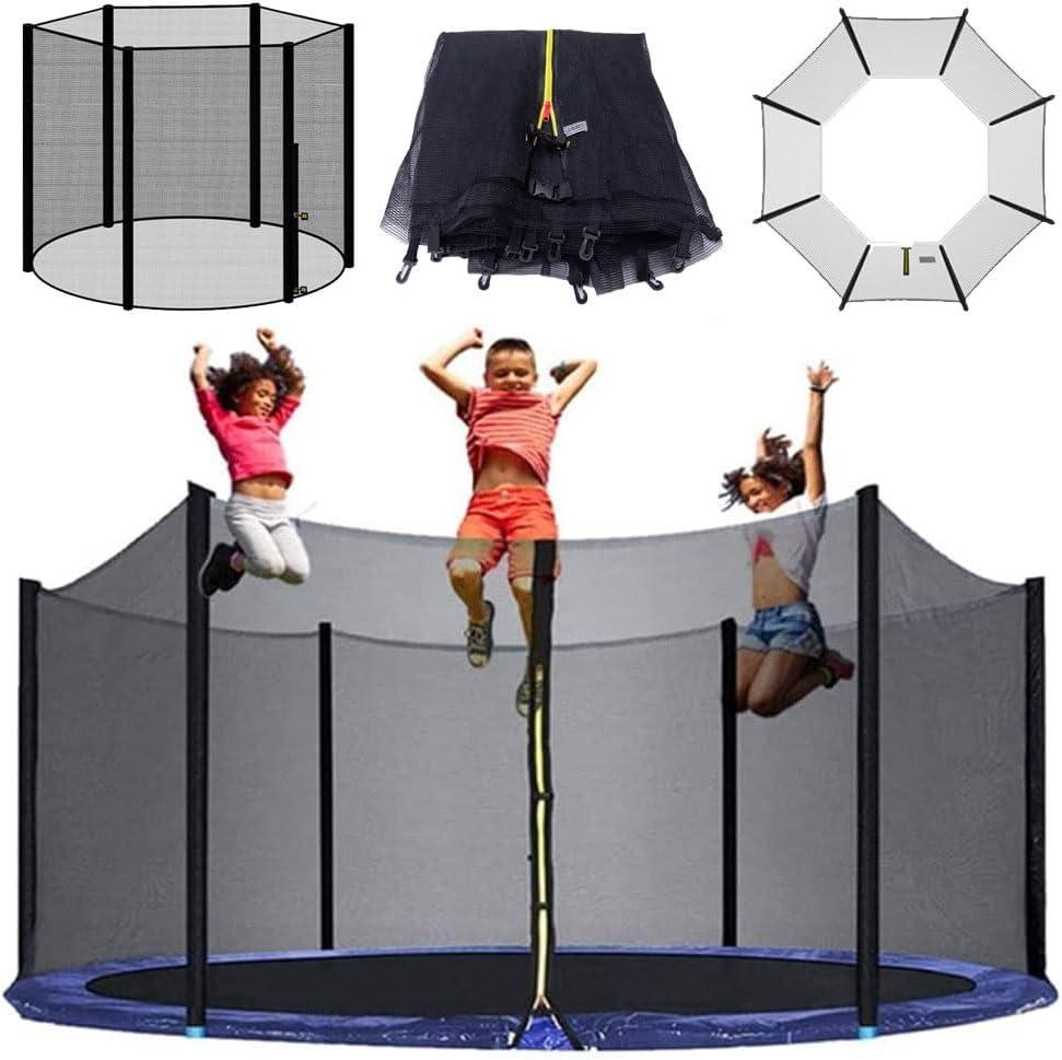 Trampoline Safety Net, Ø 6ft 8ft 10ft 12ft 13ft 14ft 16ft Weather Resistant Replacement Enclosure Net for Round Frame, with Double Headed Zippers, Protection Buckles, Net Only