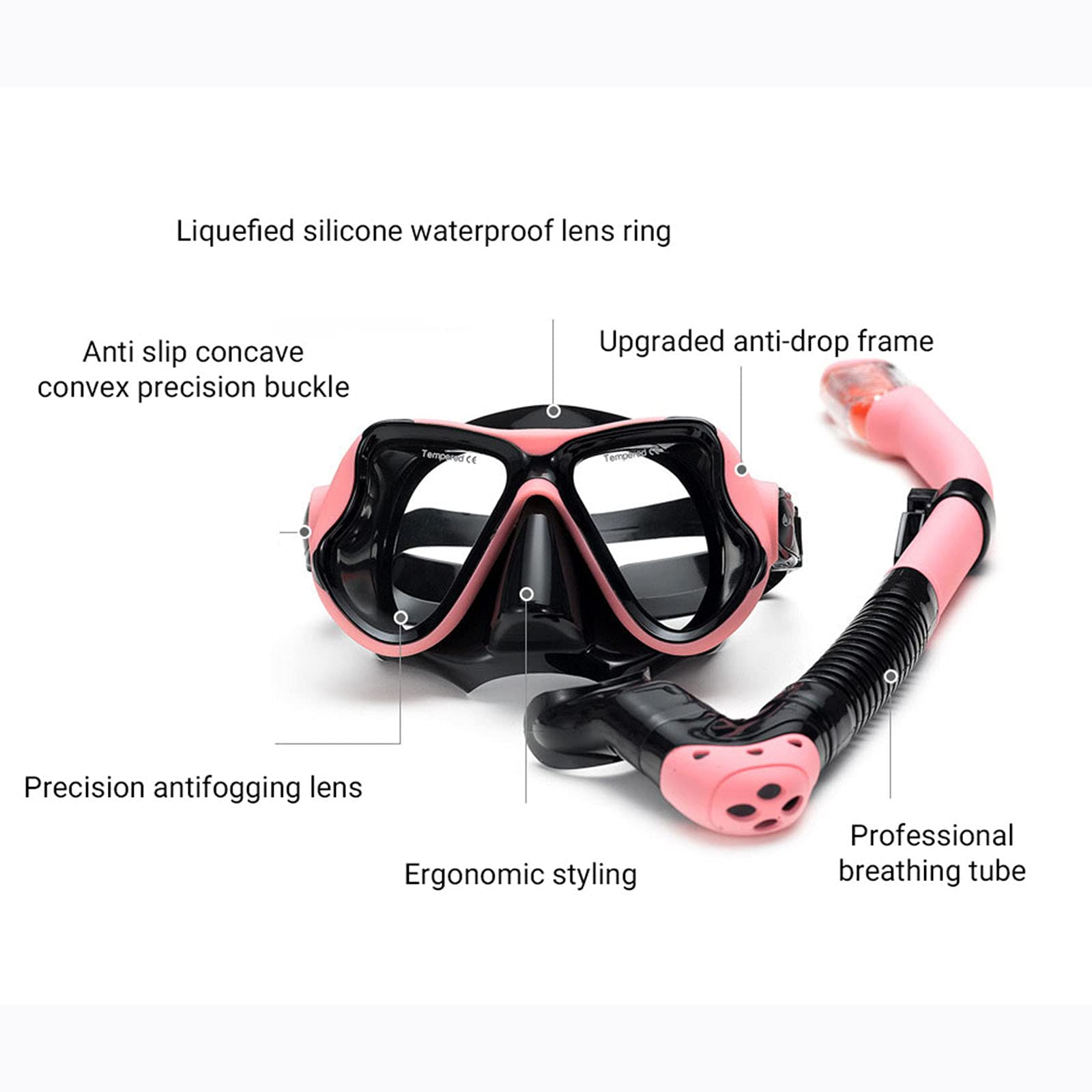 Masque de plongée, Masque de plongée étanche, kit Professionnel for Adultes et Jeunes, Lunettes panoramiques antibuée à 180°