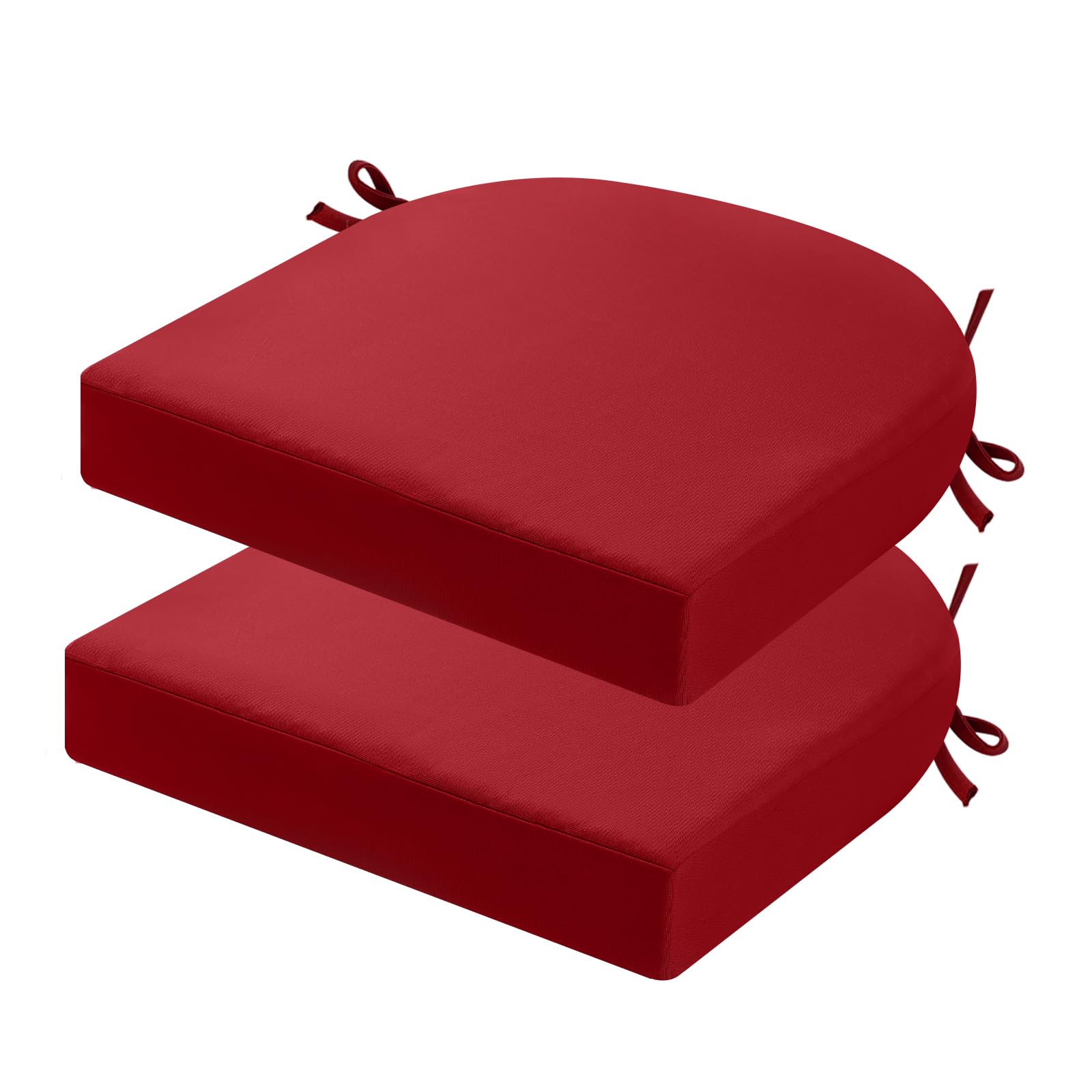 PRIMEPATIO Outdoor Garden Chair Cushions Set of 2, Thick 7cm, Patio Waterproof Cushions for Outdoor Furniture with Ties, Chair Seat Pads Dining, 40 x 40cm, Red