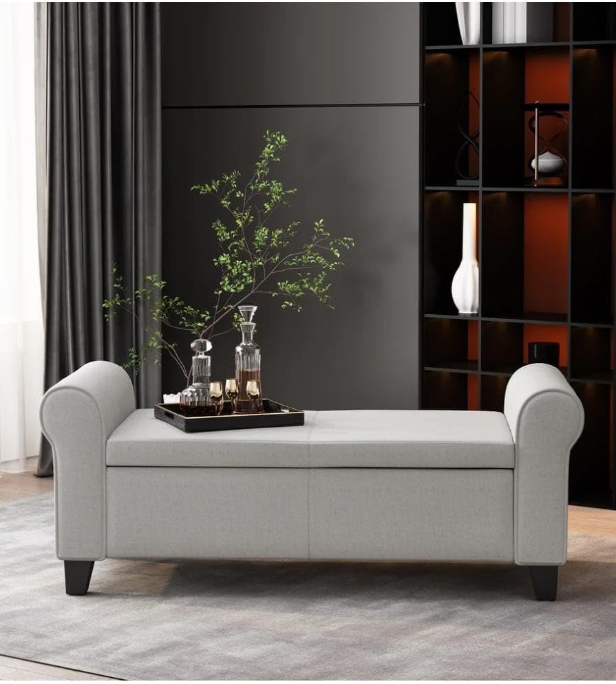 Image of Sofa Couch Poufffe Storage 50 inch Inches Ottoman Tufted roll arm Support Storage Bench Multipurpose Seater for Living Room Guest Room Office