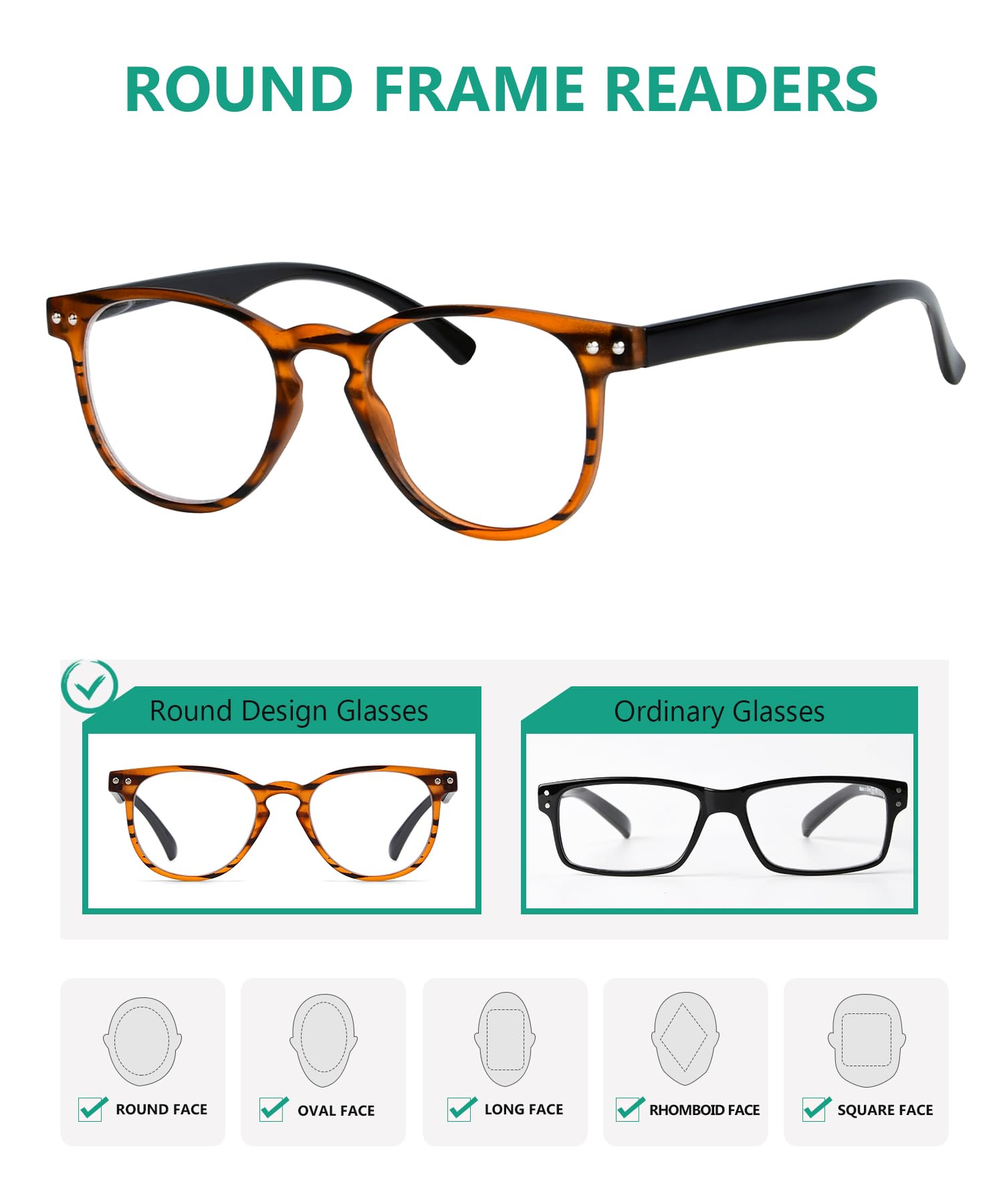 Eyekepper 4-Pack Round Full Coverage Ultrathin Flex Frame Reading Glasses Readers +1.75, 4 works Mix - Image 3