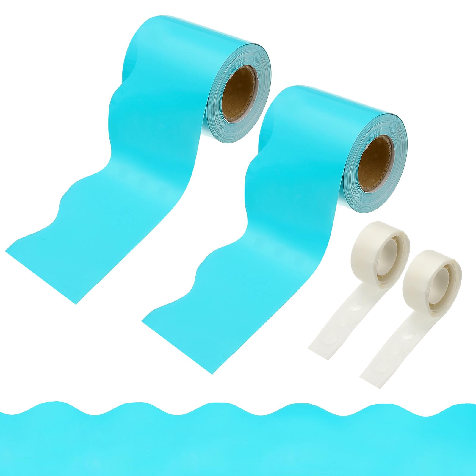 PATIKIL 2 Rolls Bulletin Board Borders, 65.6ft Lake Blue Border for Bulletin Board with Clear Sticky Dots Scalloped Trim for Office Party Classroom Decorations โ image 1