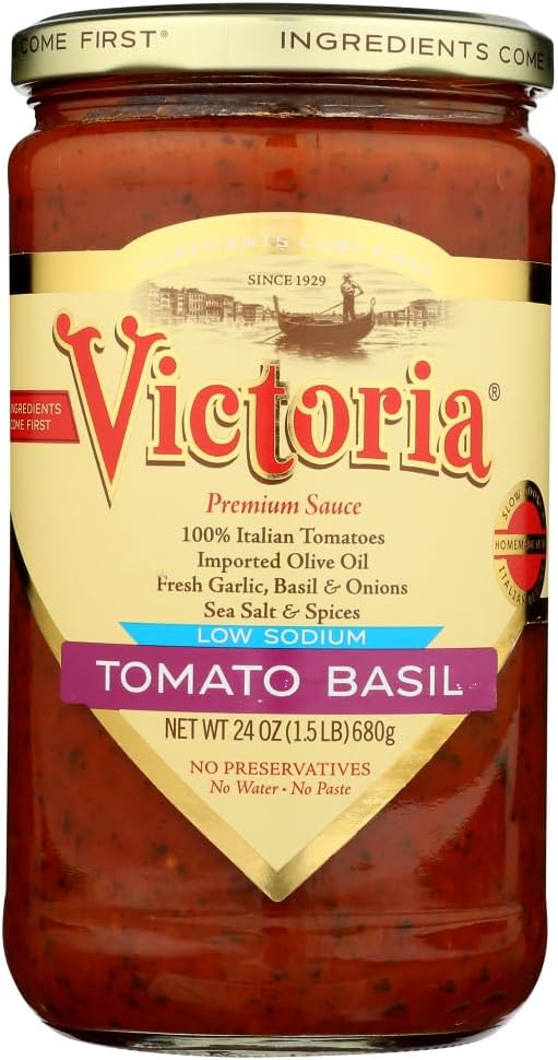Victoria Low Sodium Tomato Basil Sauce, 24Ounce (Pack of 6) Tomato And Marinara
