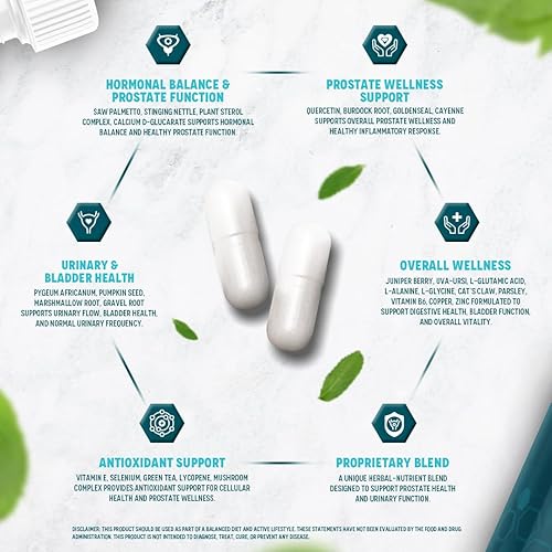 Miniatura 3 de Vital Suplemento de apoyo para la próstata para hombres  Fórmula herbaria multifásica con palma enana americana, beta-sitosterol y zinc  Flujo