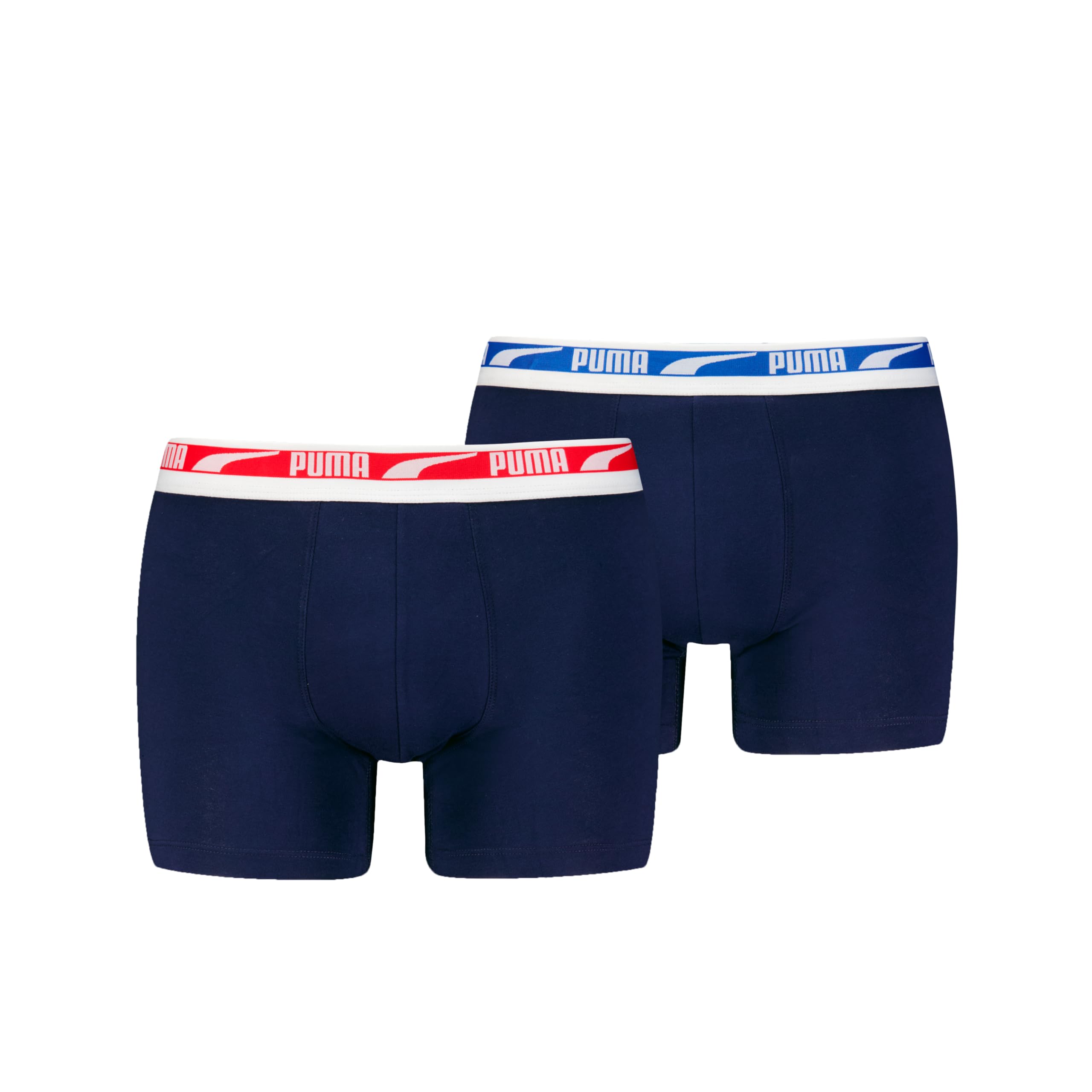 Puma Men's Navy/Navy 2-Pack Everyday Multi Logo Boxer Briefs, W/ Red/Blue  39/38/32 Xxl