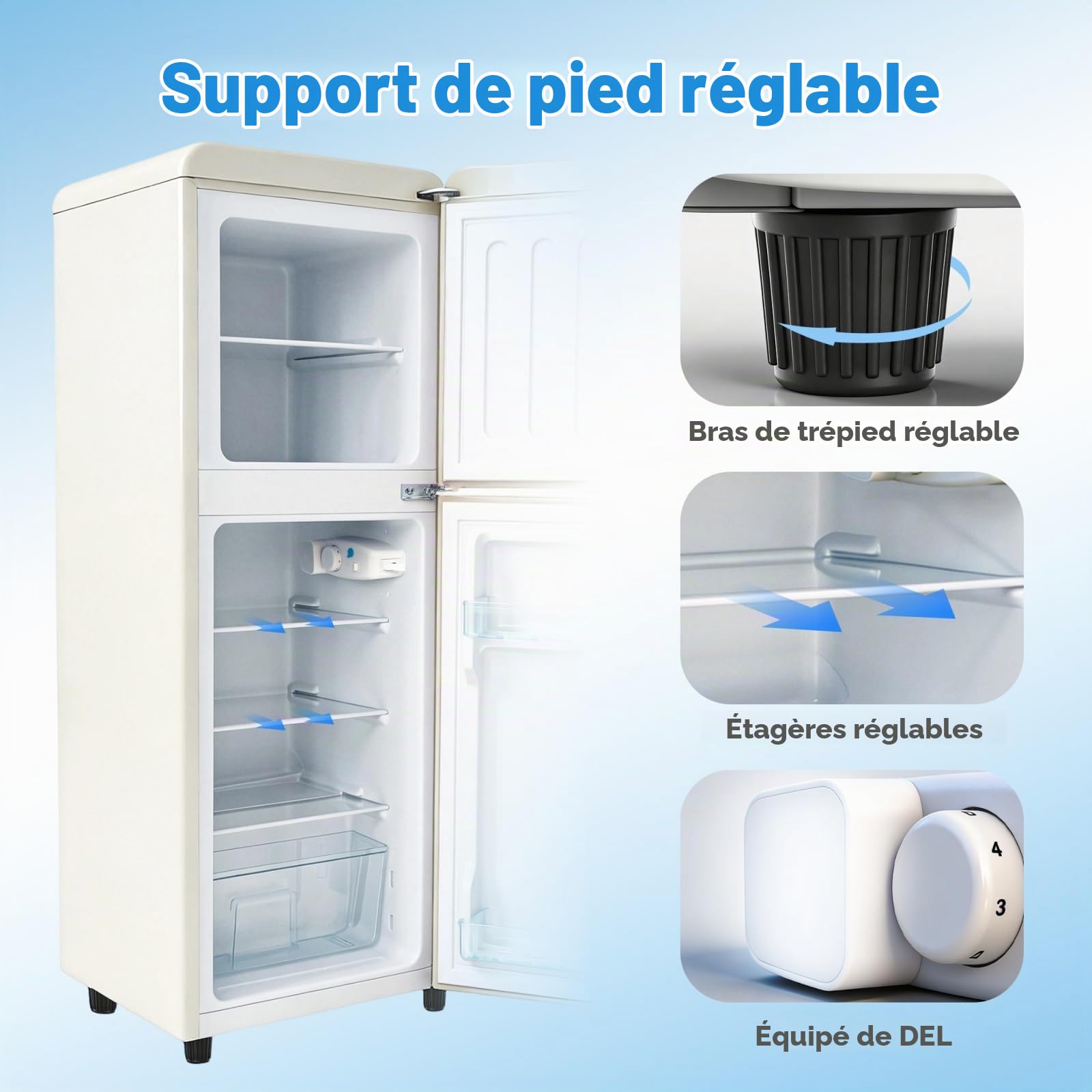 Sweiko Double door refrigerator (112 litres), 72 litre fridge compartment + 40 litre freezer compartment, 7 temperature settings, energy class E (off white)