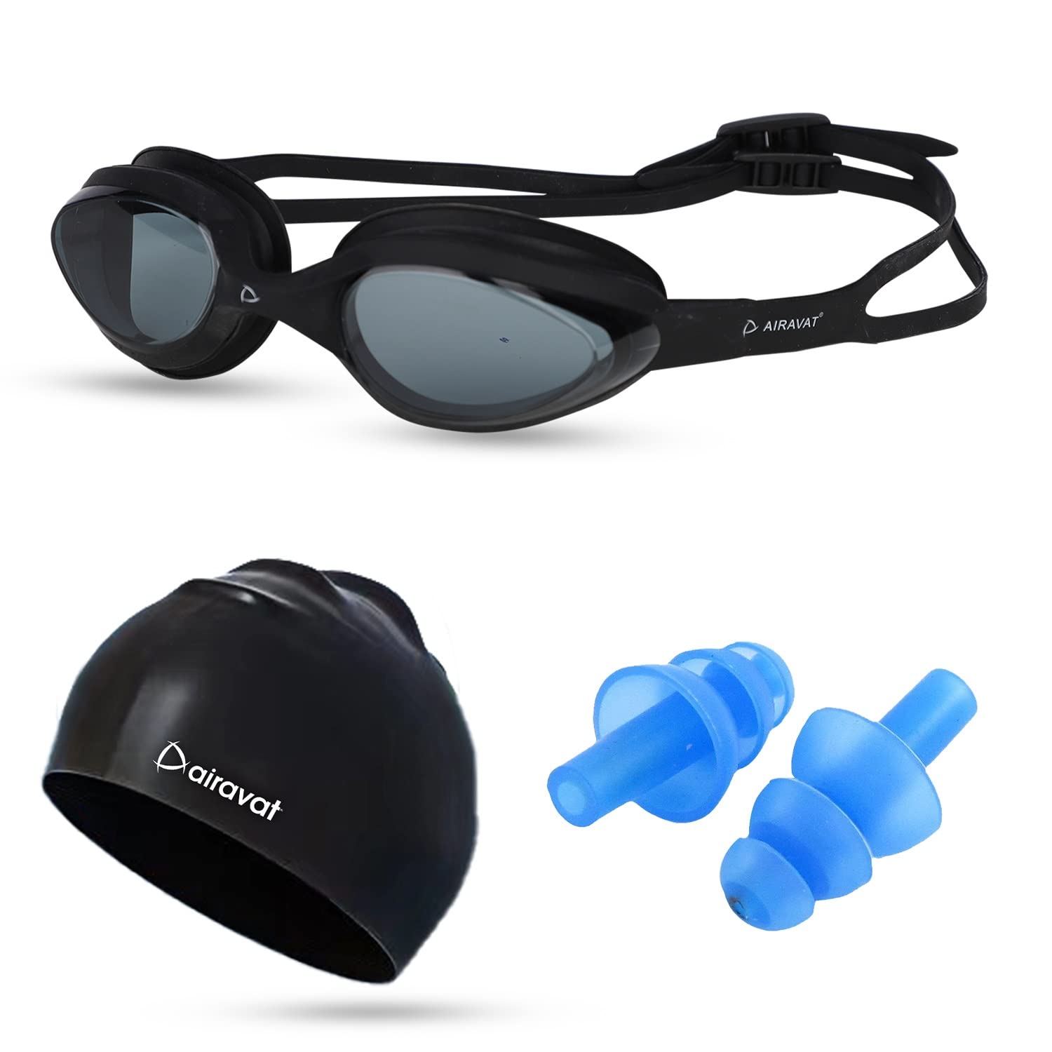 AIRAVAT Swimming Kit, 0003 Swimming Set For Men & Women With Swimming Goggles Case, Swim Goggle, Earplugs & Swim Cap, Anti-fog & Uv Protected, High Elasticated With Silicone Material (Black) (B0BZLRVKFS) Amazon Price History, Amazon Price Tracker