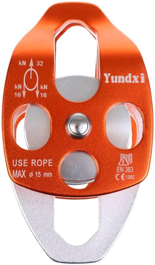 Climbing 32KN 7100 lbs Rescue Pulley Double Sheave with Swing Plate