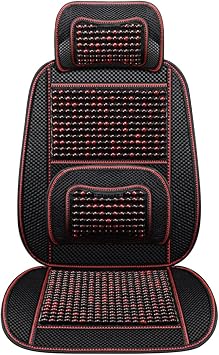 Wooden Beaded Car Seat Cover with Lumbar Support & Headrest, Breathable Cooling Ventilated Mesh Car Cushion Set for Cars, Vans, Taxi