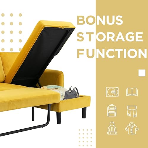 Miniatura 7 de Akrenar Sofá modular reversible con almacenamiento, moderno sofá cama de tela de terciopelo en forma de L, sofás seccionales para sala de estar,