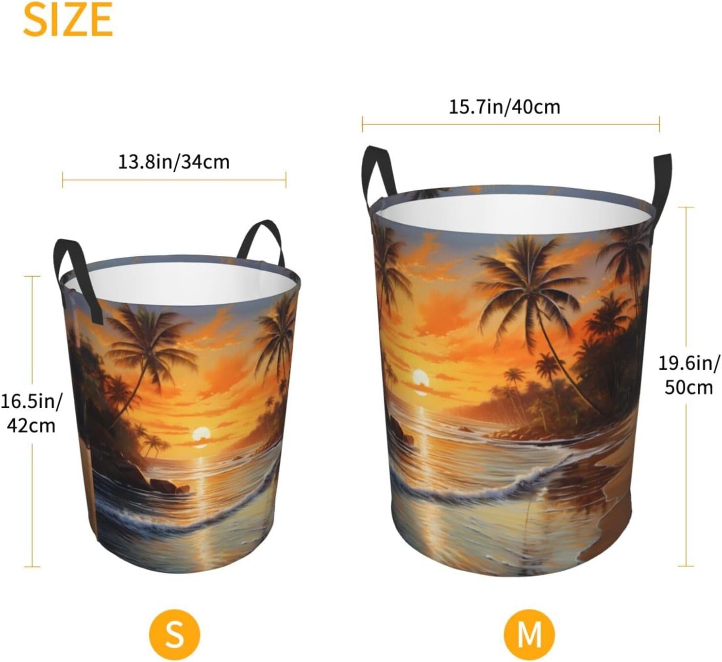 Coconut trees by the lake Round Single-layer Laundry Basket, Portable Storage Laundry Basket, Bedroom Clothes Storage Basket with Handle