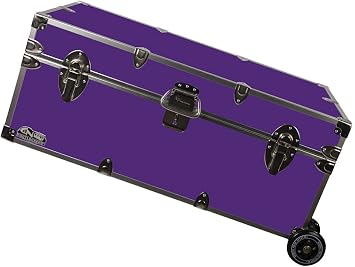C&N Footlockers - Full-Size Happy Camper Trunk w/Wheels - #1 Summer Camp Trunk - Made in the USA - Steel Footlocker with Lid Stay - 32 x 18 x 13.5 Inches Purple