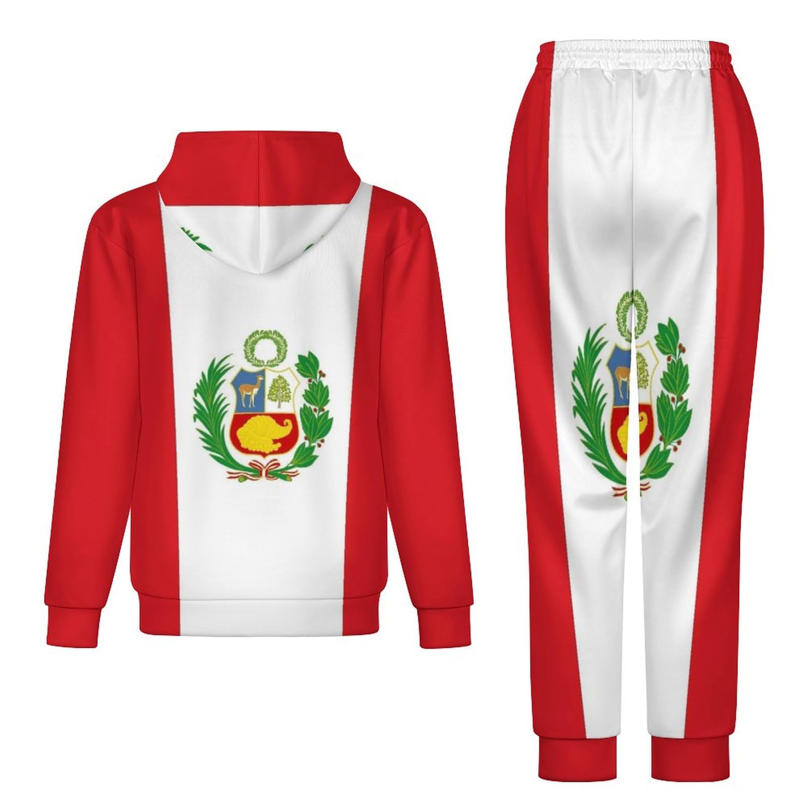 Survêtement Homme Femme Ensemble Complet 2 Pièces Survêtement Tenue République Pérou Drapeau Imprimé Manches Longues Sweat Capuche Pull Sweat Jogger Pantalon De Survêtement Lounge Ensemble Complet